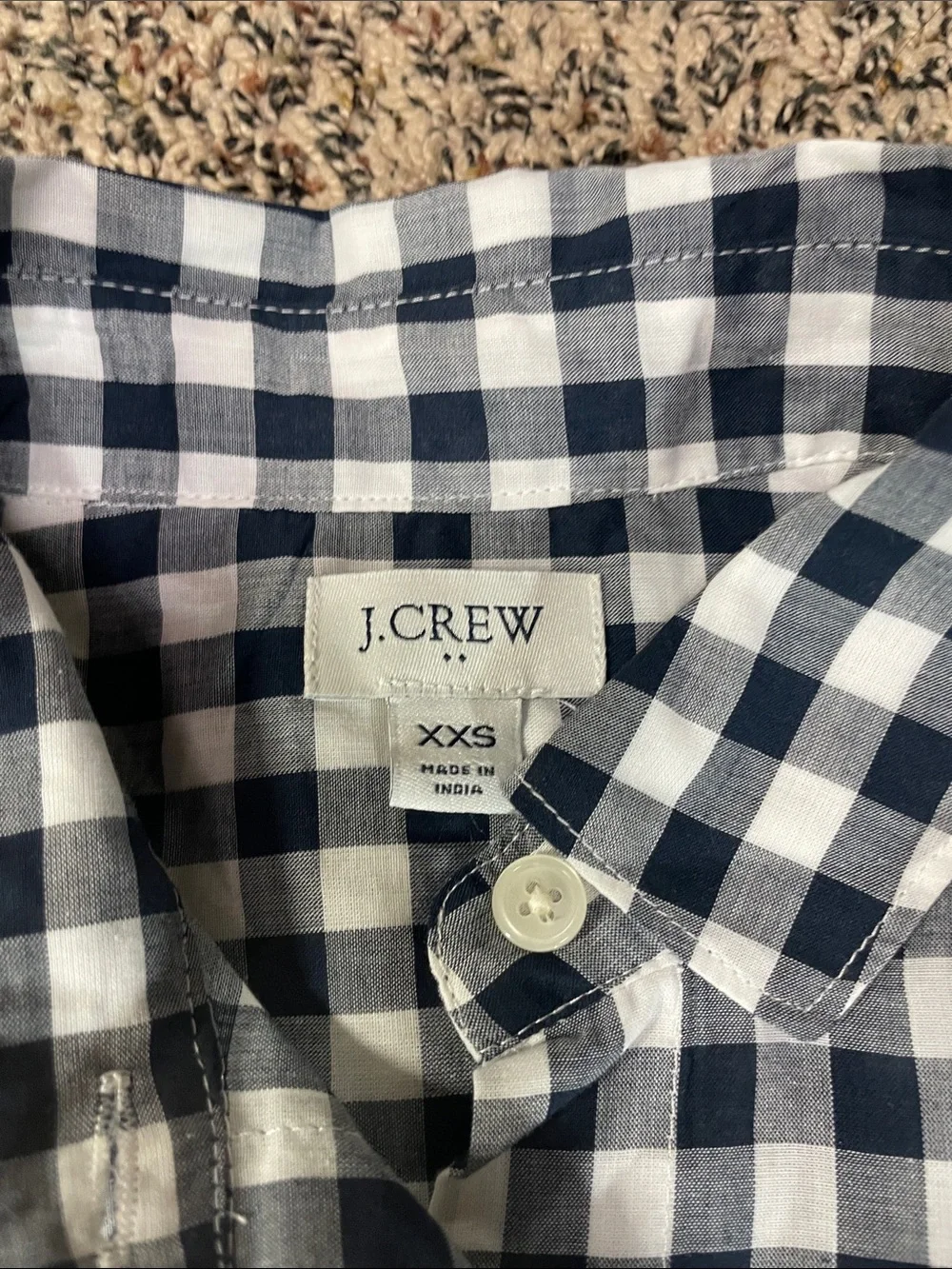 J. Crew Navy and White Gingham Button-Down Pocket Shirt Woman’s XXS | NWOT - Picture 5 of 7